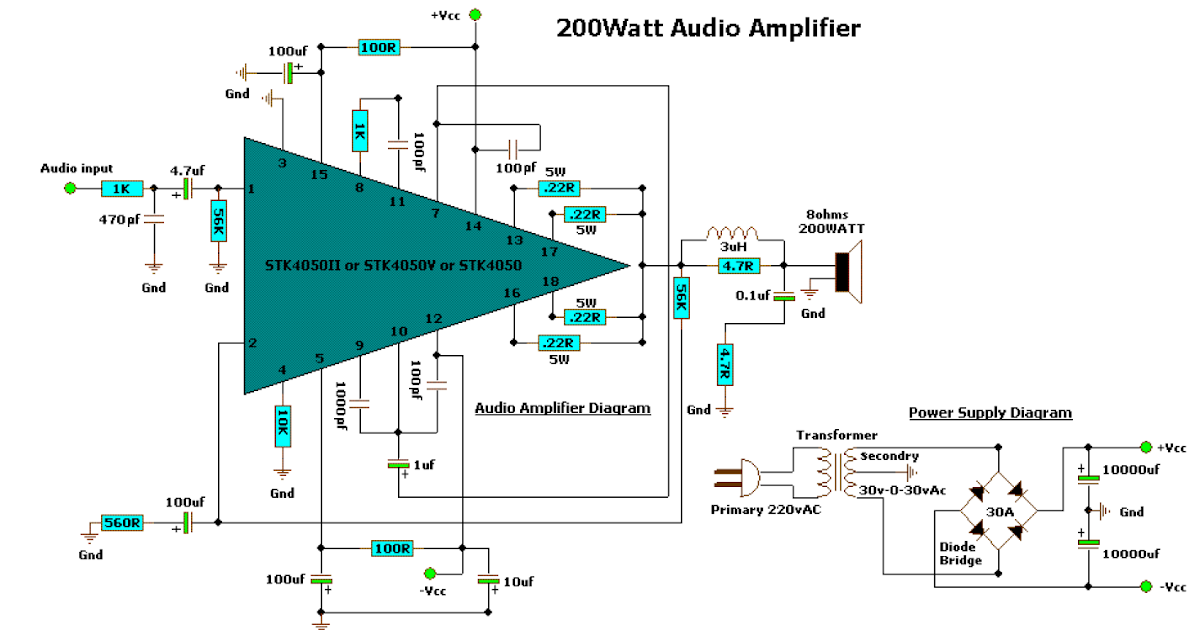 200 WATT AUDIO AMPLIFIER ~ Diagram circuit